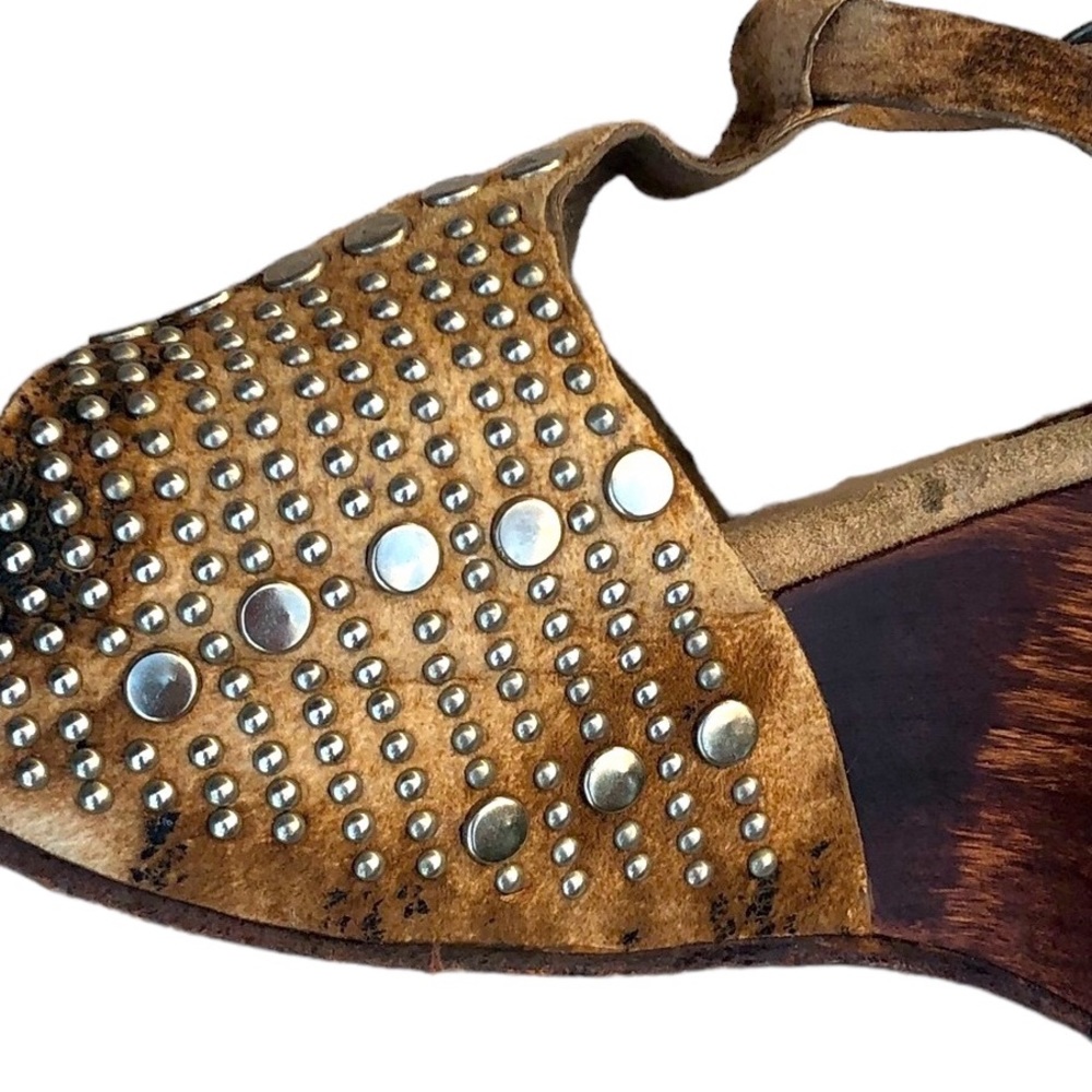 Calleen Cordero Brown and Tan Tie Dye Leather  Studded Platforms - Picture 2 of 14